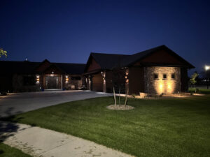 outdoor lighting illuminating residential landscaping